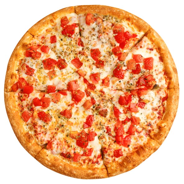 A margarita pizza cut into slices