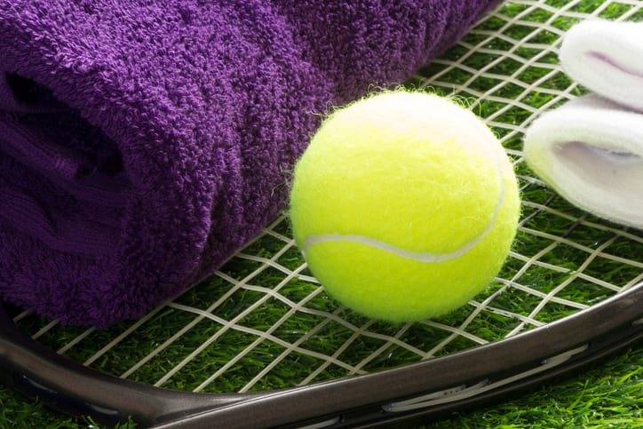 Wimbledon colours using purple and green wimbledon colours of towels and yellow tennis ball